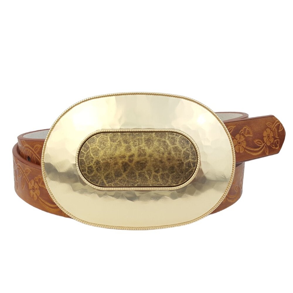 Gold 2-Tone Buckle w. 1" floral tooled belt
